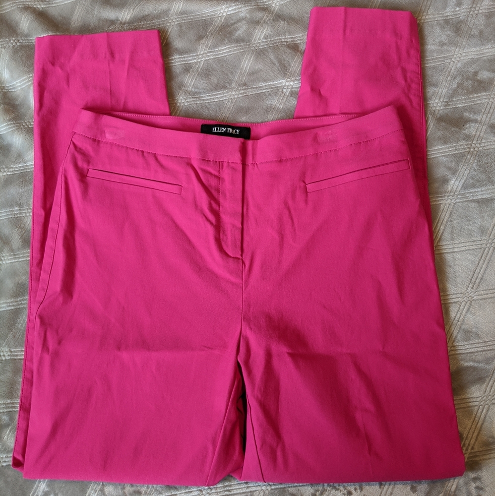 Ellen Tracy hot pink skinny stretch pants trousers 10